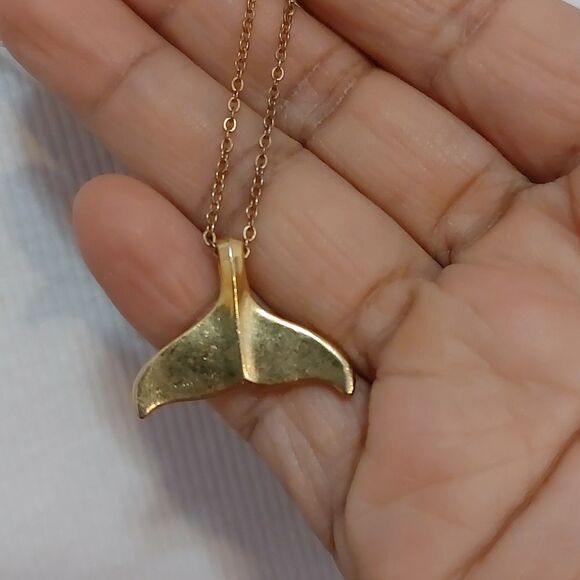 Mermaid Tail Pendant Gold Tone Necklace - Picture 4 of 5